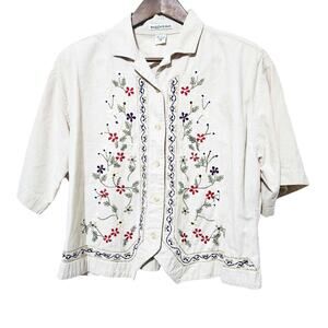 Maggie & Max Button-Up Top Size 1X Cotton Embroidered Floral Vintage Boho-chic